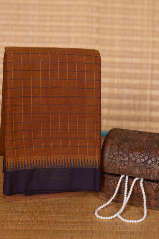 Brown and blue kanchi cotton saree