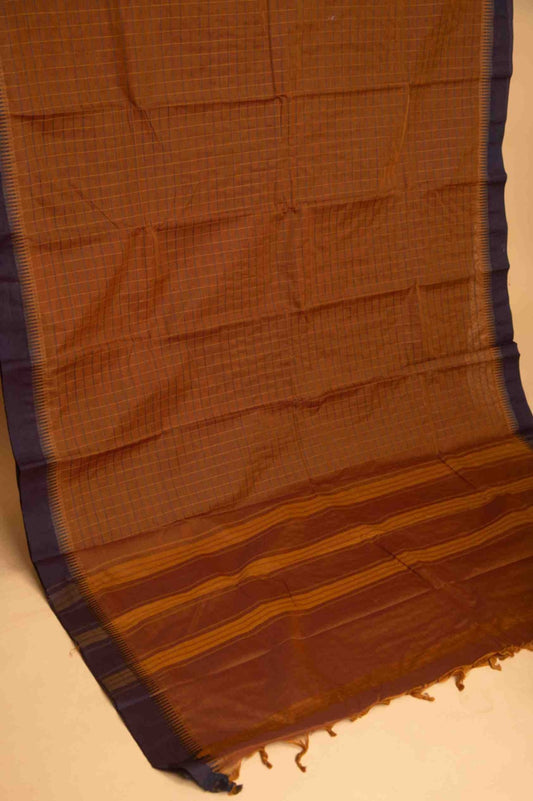 Brown and blue kanchi cotton saree