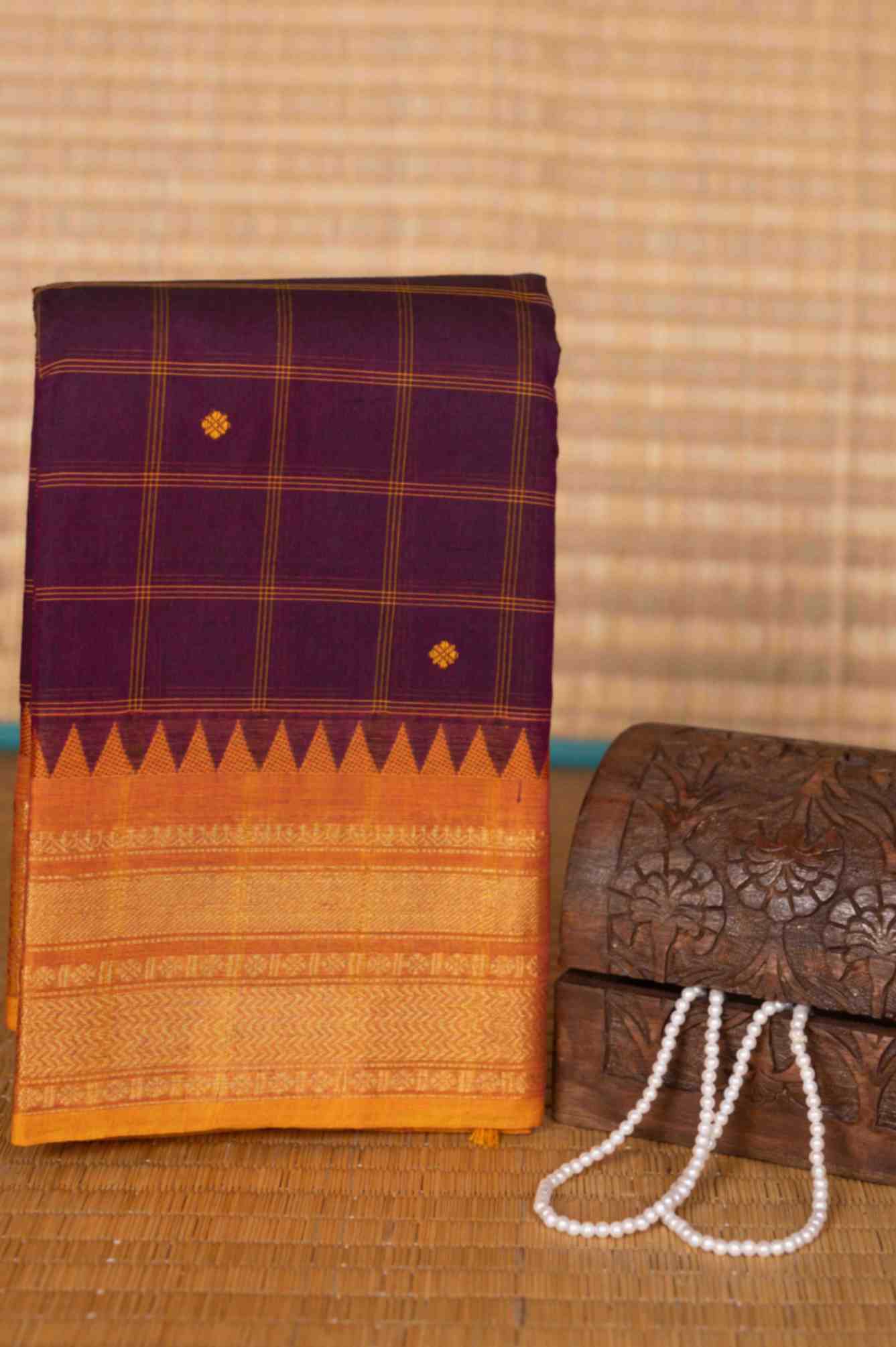Purple and mustard kanchi cotton saree
