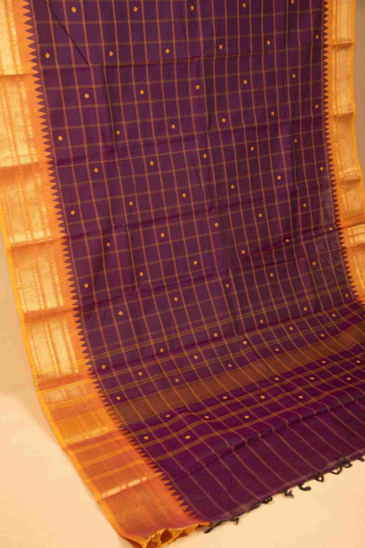 Purple and mustard kanchi cotton saree