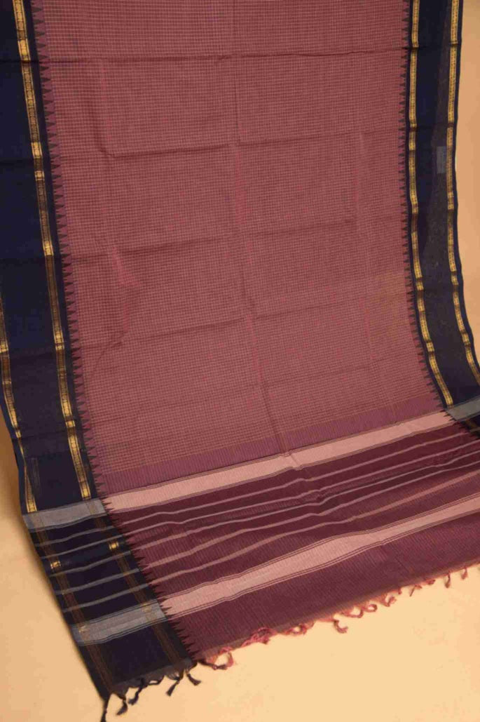 Grape purple and blue kanchi cotton saree