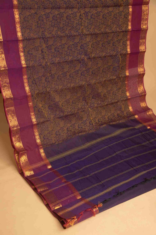 Navyblue vanasingaram kanchi cotton saree