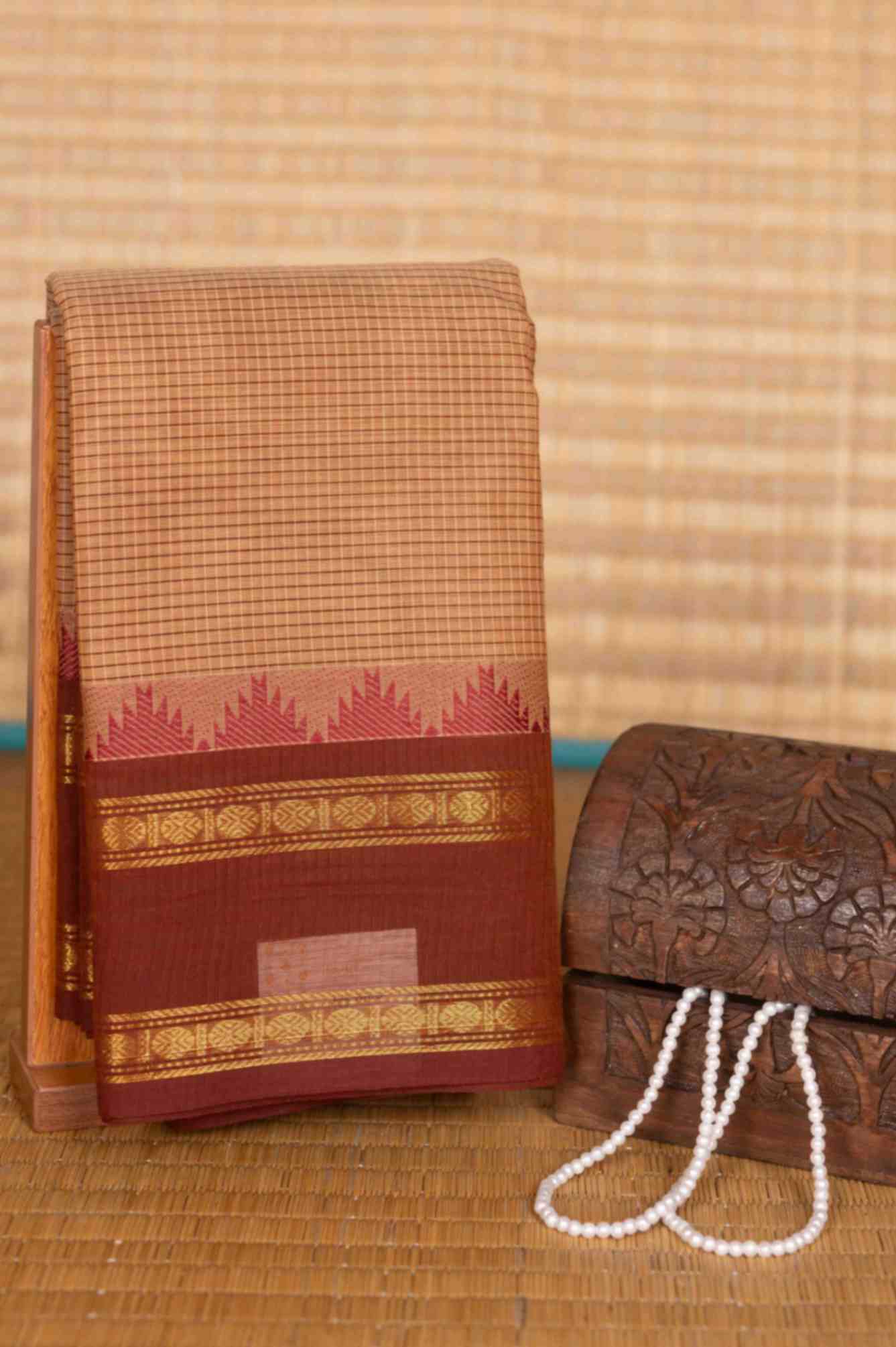 Beige and brown kanchi cotton saree