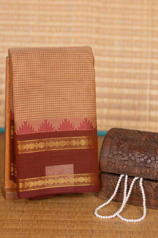 Beige and brown kanchi cotton saree
