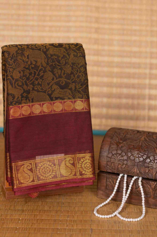 Black and magenta kanchi cotton saree