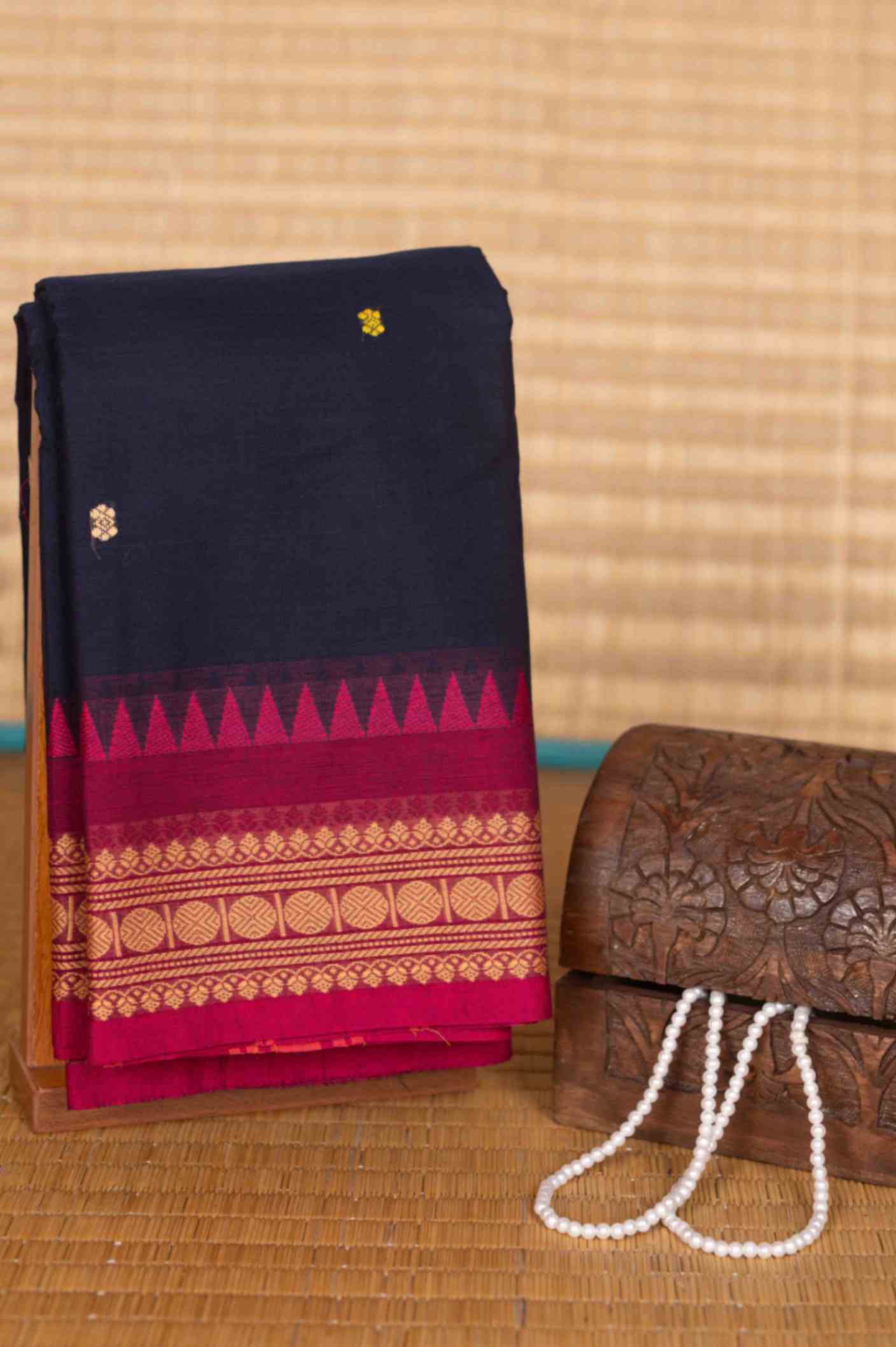 Navyblue and purple kanchi cotton saree