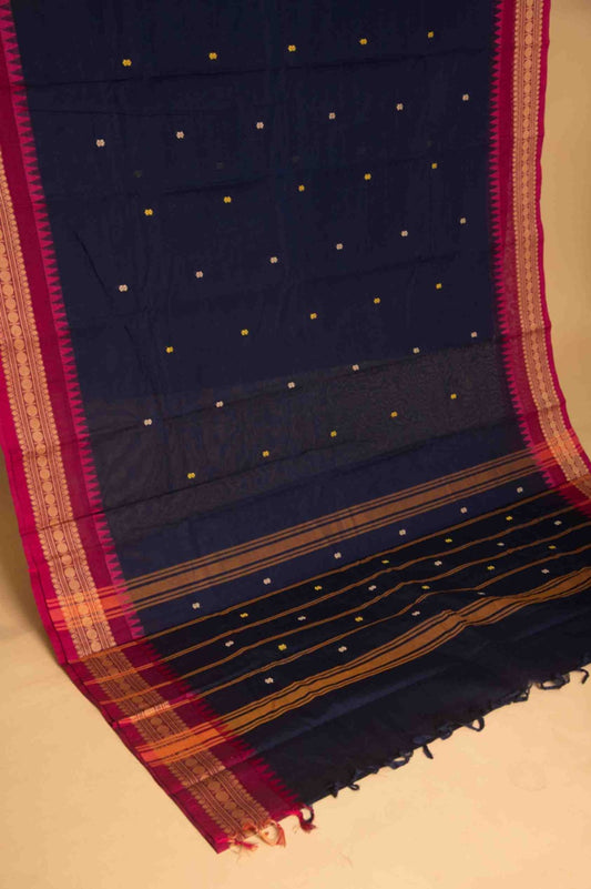 Navyblue and purple kanchi cotton saree