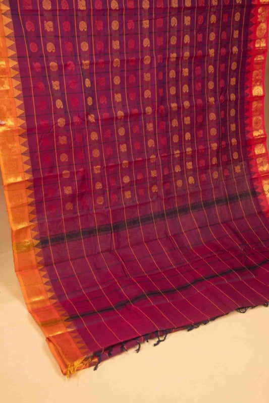 Purple mustard and pink ganga jamuna kanchi cotton saree