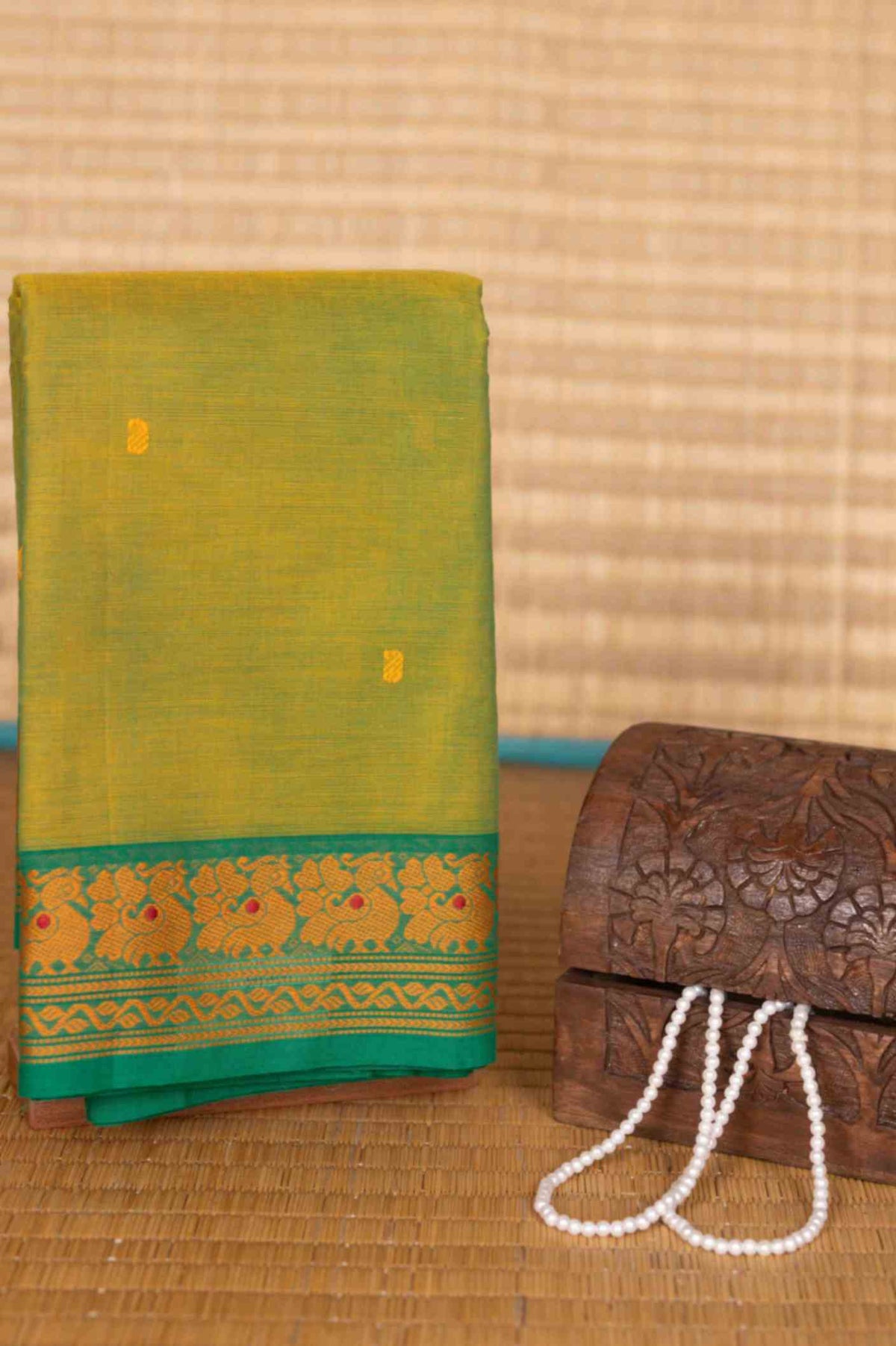 Leaf green kanchi cotton saree
