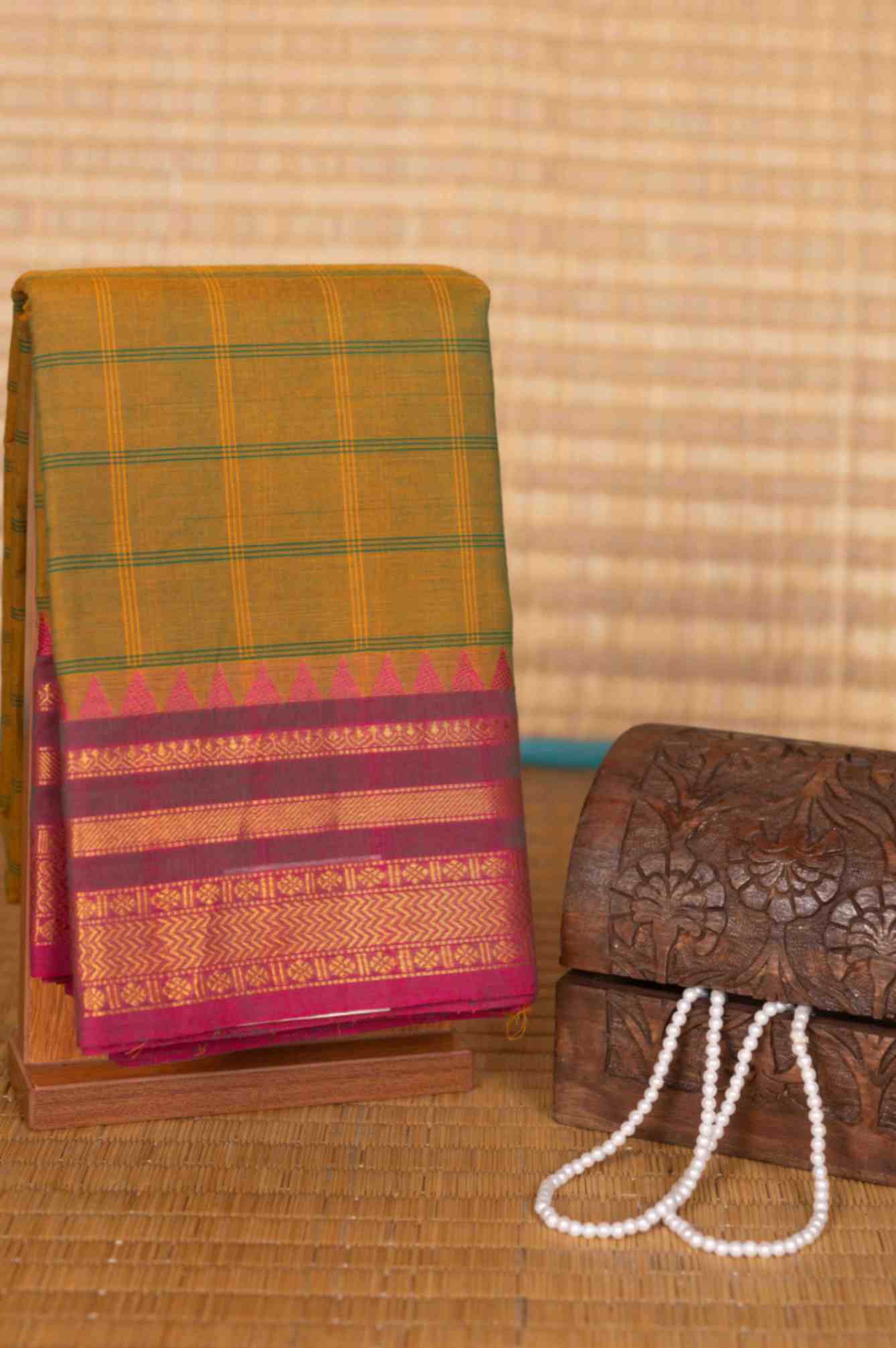 Army green and purple kanchi cotton saree