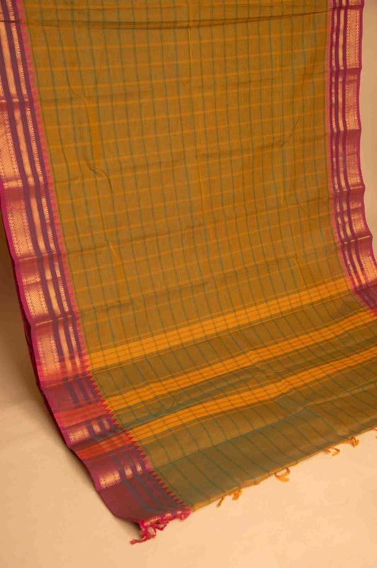 Army green and purple kanchi cotton saree