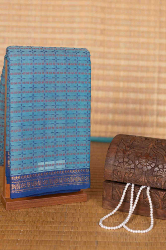 Blue korvai kanchi cotton saree