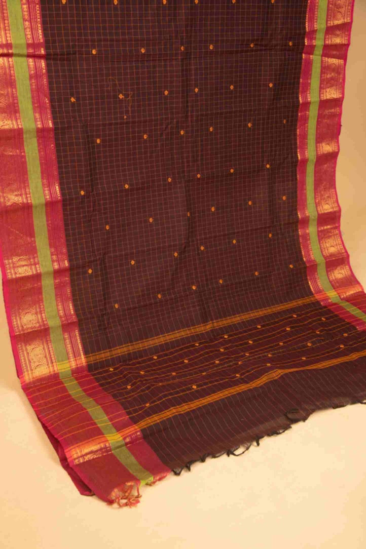 Brown and pink kanchi cotton saree