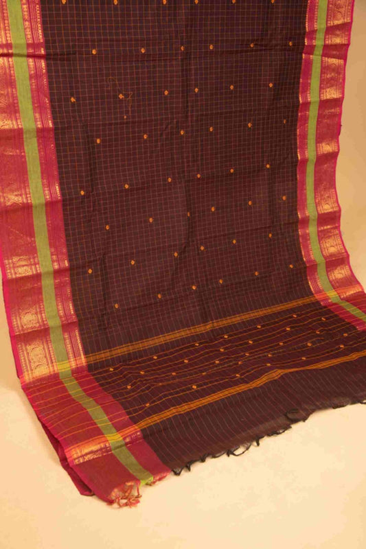 Brown and pink kanchi cotton saree