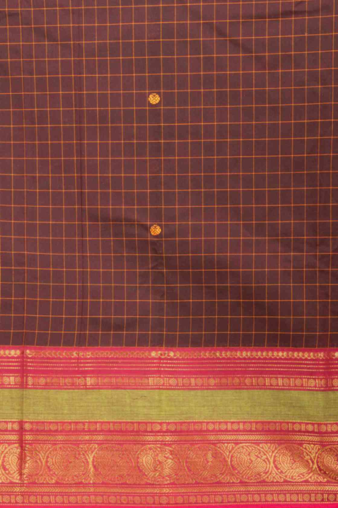 Brown and pink kanchi cotton saree