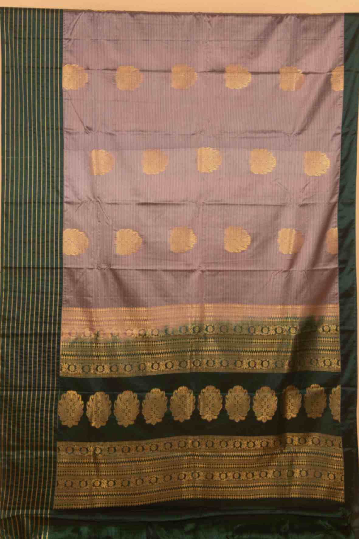 Grey and green varusaipet soft silk saree