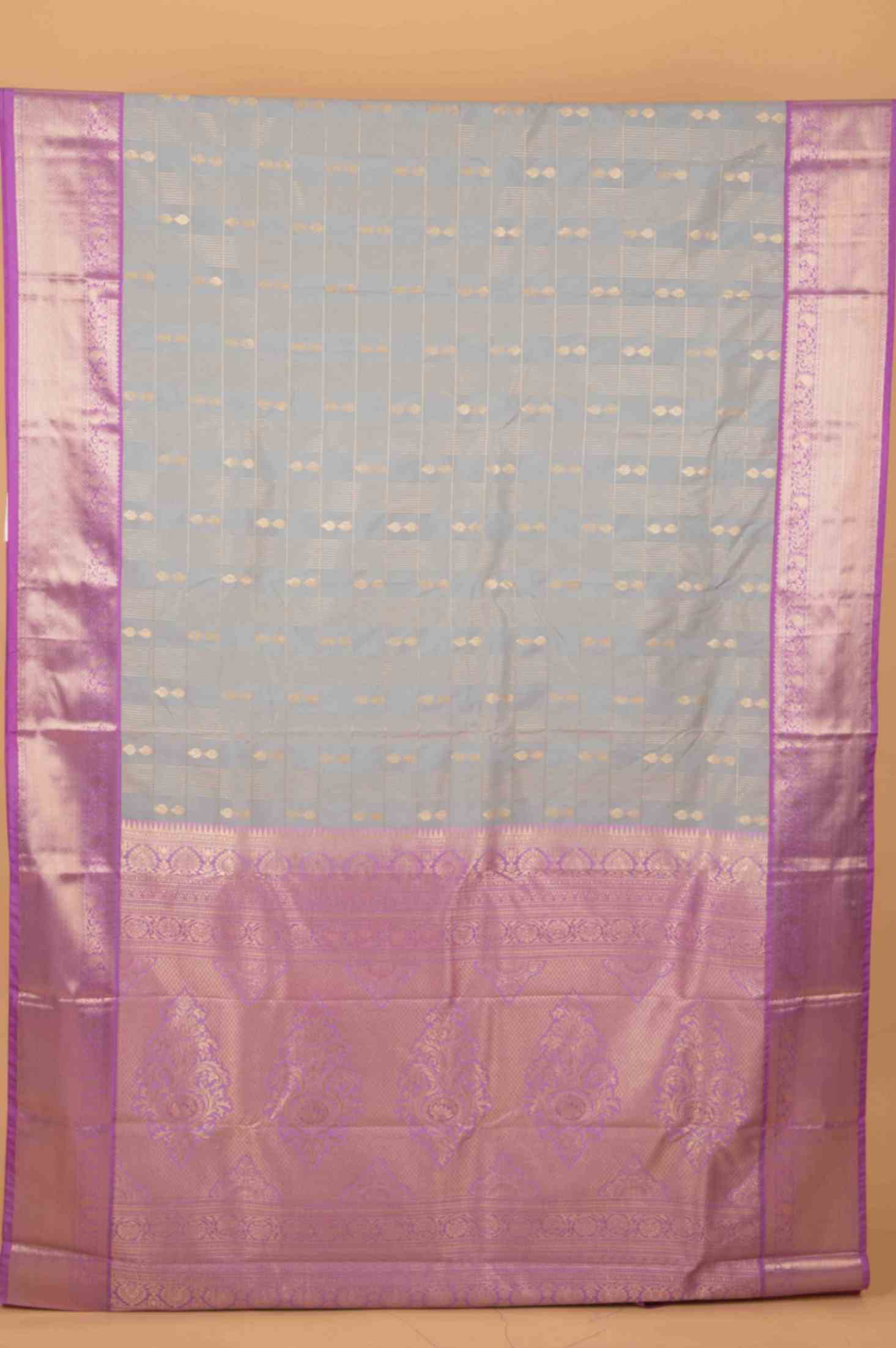 Grey and lavender semi silk saree