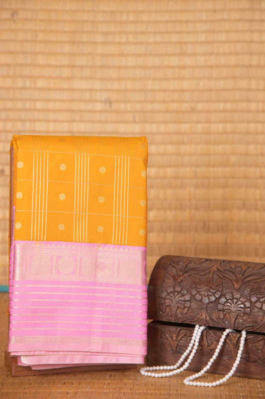 Yellow and baby pink retta pettu semi silk saree
