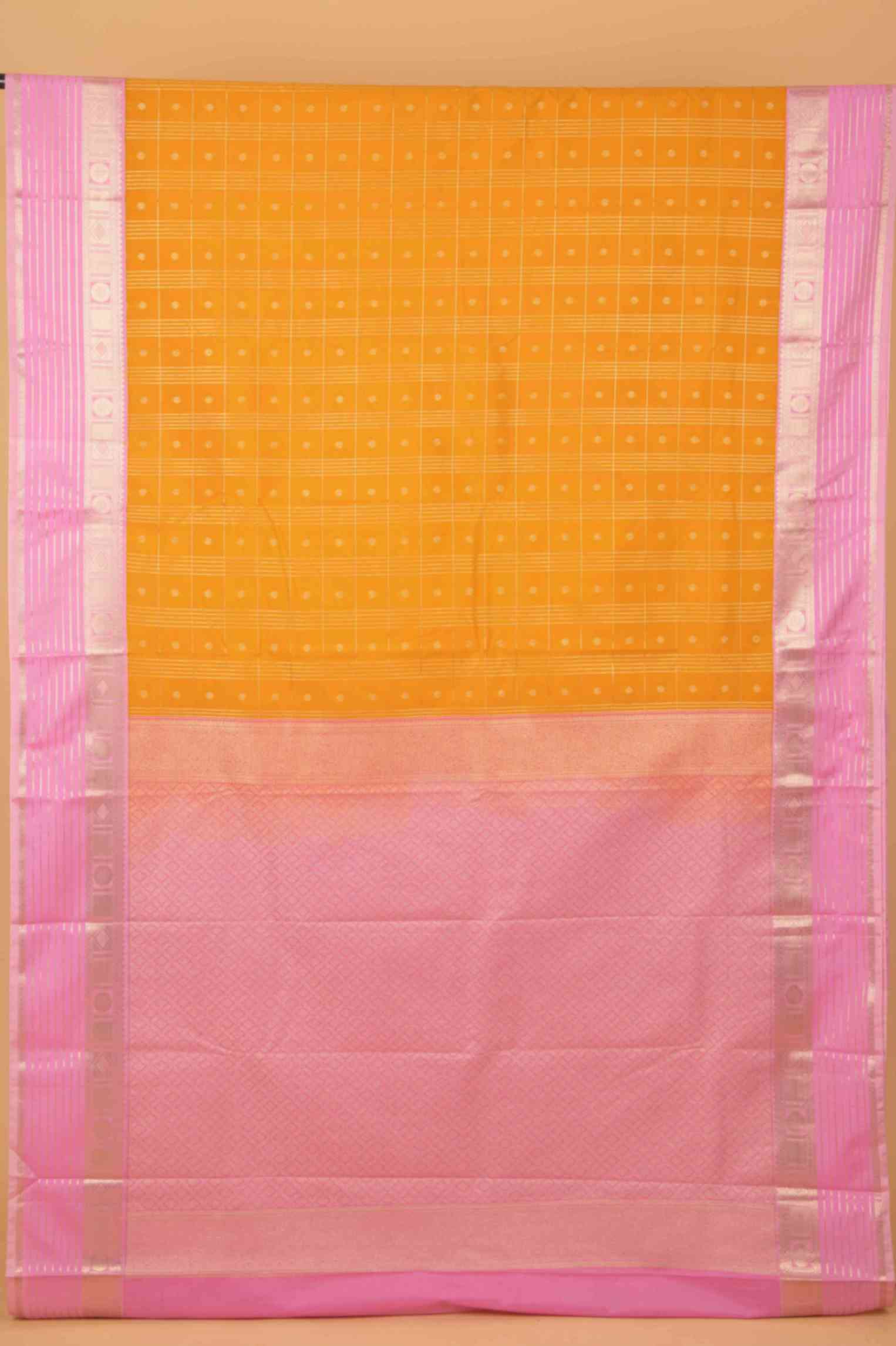 Yellow and baby pink retta pettu semi silk saree