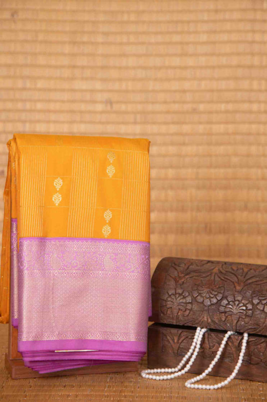 Marigold yellow and lavender soft silk saree
