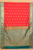 Red and teal korvai semi silk saree