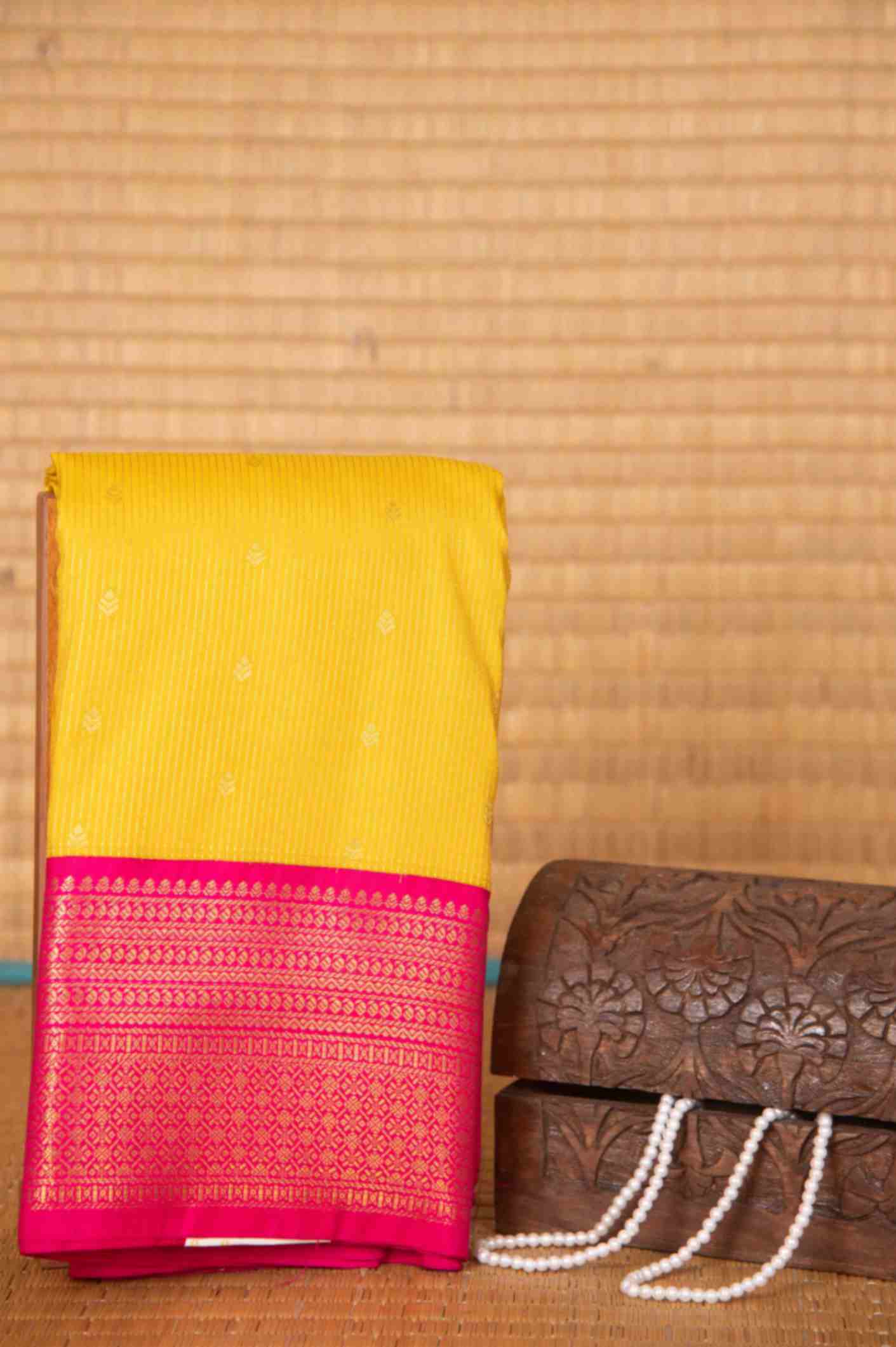 Turmeric yellow and pink soft silk saree