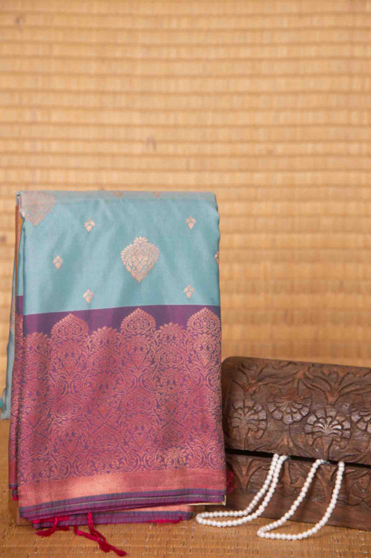 Greyish blue designer soft silk saree
