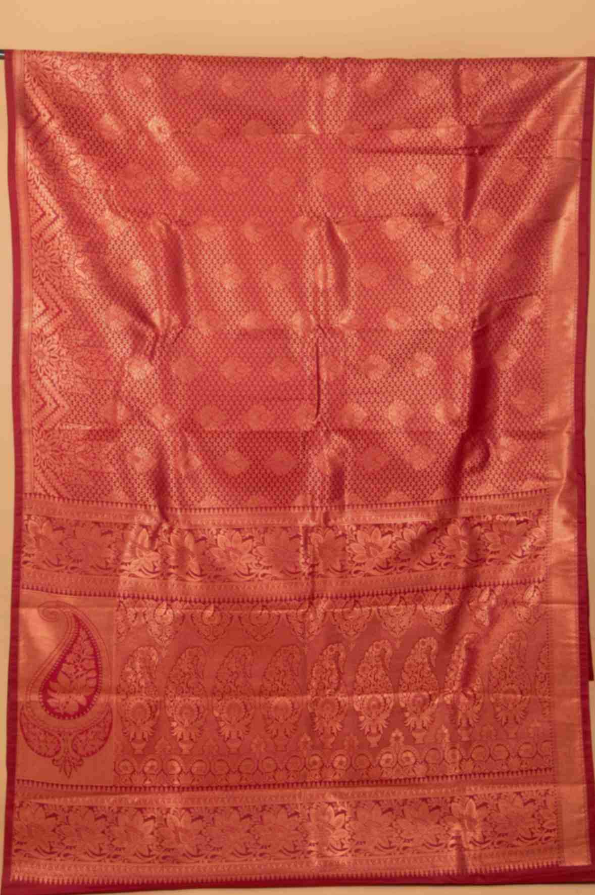 Blood red designer brocade semi silk saree