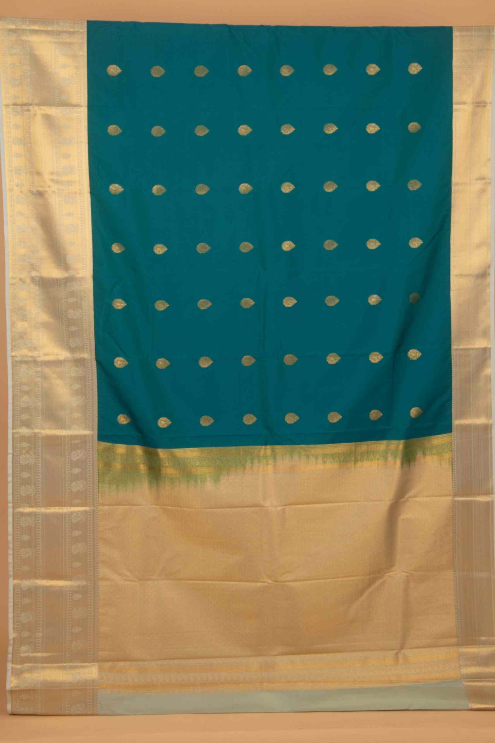 Peacock green and sage green semi silk saree