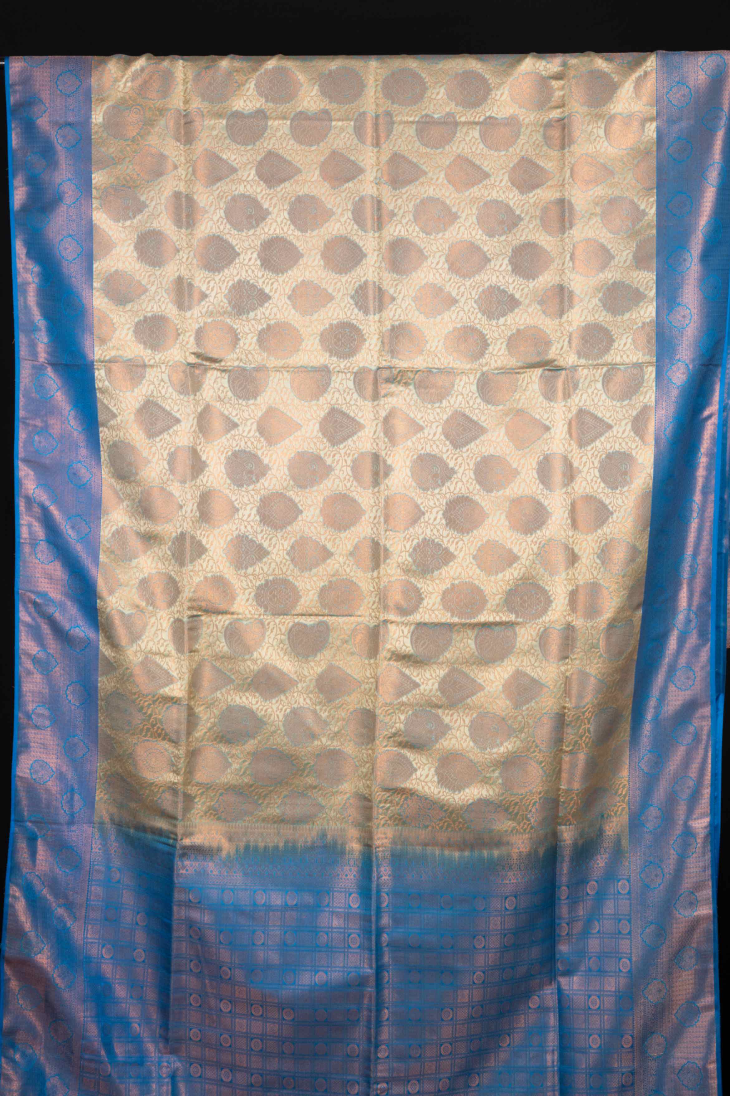 Pastel green and blue semi silk saree