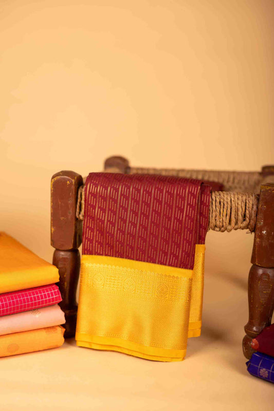 Maroon and Yellow Semi Silk Saree