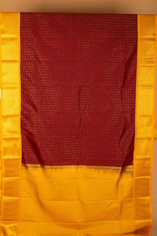 Maroon and Yellow Semi Silk Saree