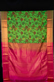 Green and pink digital printed semi silk saree